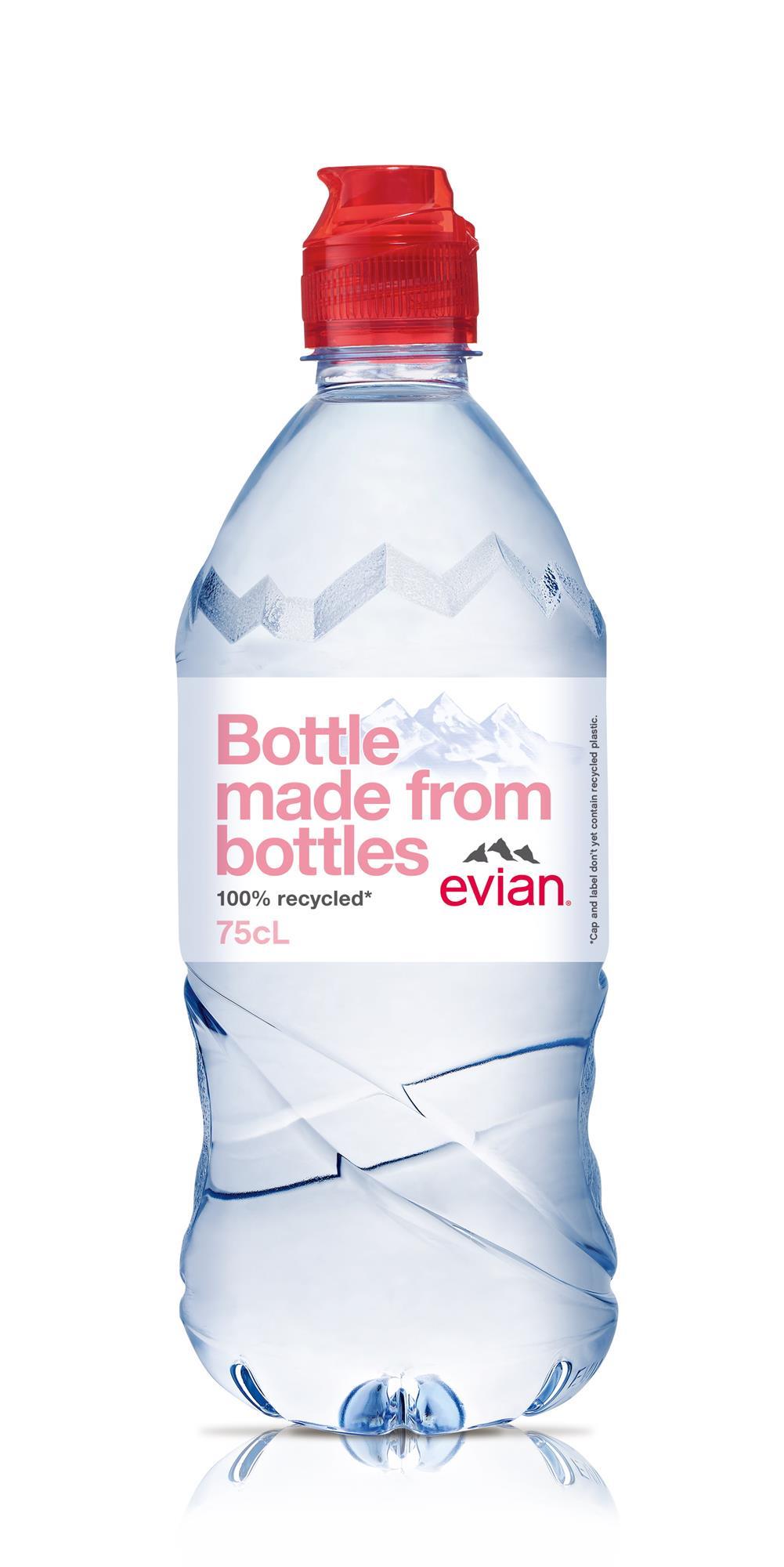 Evian’s most popular UK bottles now made from 100 recycled plastic