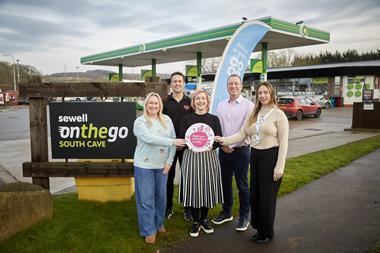 Sewell donates £10,000. L-R Samantha Catan (Founder & CEO at Chasing Rainbows), Paul Spence (Founder Paul 4 Brain Recovery), Kate Carrol (Social Value Lead at Co-op Wholesale), Patrick Sewell (Man
