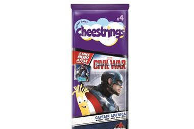 Captain America prepares for battle on new Cheestrings packaging