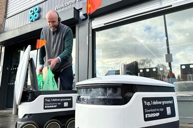 Starship robot at Co-op in Sale in Greater Manchester