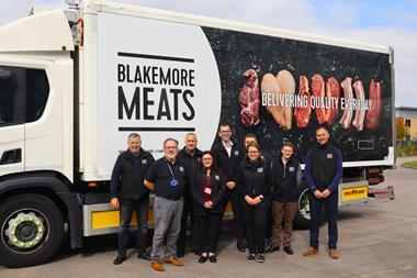 Blakemore Meats rebrand starts with new lorry livery, and new branded uniforms for customer support staff and drivers. Andrew Wensley is centre of picture