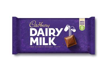 Cadbury Dairy Milk chocolate tablet featuring modern design