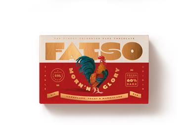 Chocolate bar in red wrapper with rooster image