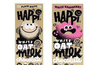 Allergen and dairy free white chocolate bars with funny faces on pack