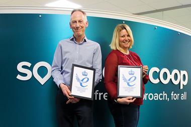 Southern Co-op CEO Mark Smith and colleague Gemma Lacey display awards
