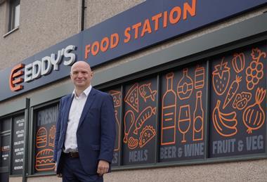 Stephen Thompson outside the first Eddy's Food Station