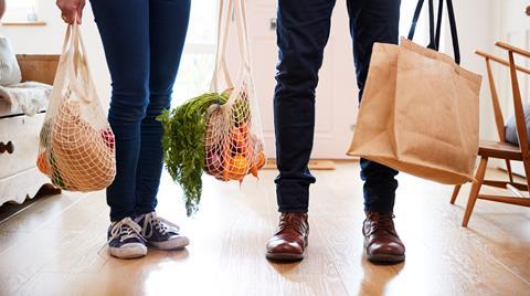 eco friendly shoppers with sustainable reuseable bags