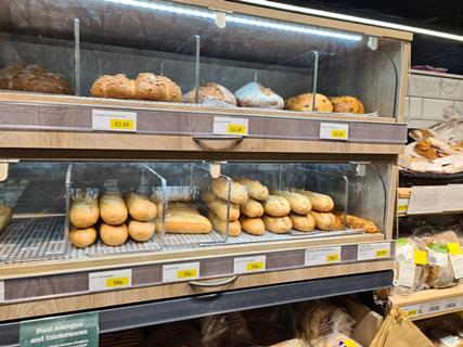 In-store baguettes and bakery lines on display at Knight's Budgens