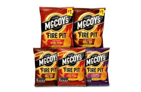 5 packs of McCoy's Fire Pit crisps on a white background