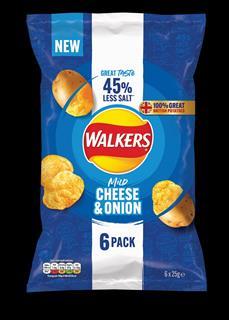 Walkers 6X25G Mild Cheese & Onion