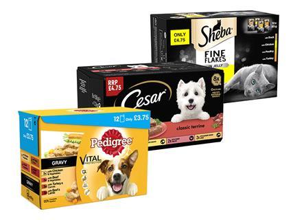 Pricemarked packs of Sheba Cesar and Pedigree pet food from Mars Petcare.