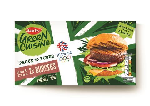 Packs of Birds Eye meat free burgers highlight support for Team GB in the Tokyo Olympics