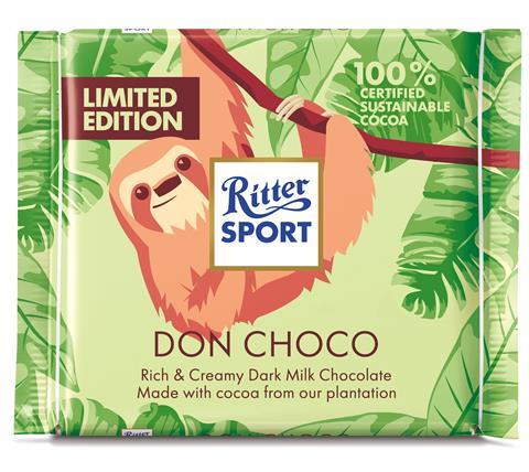 100g Don Choco sustainable cocoa dark milk chocolate with sloth character