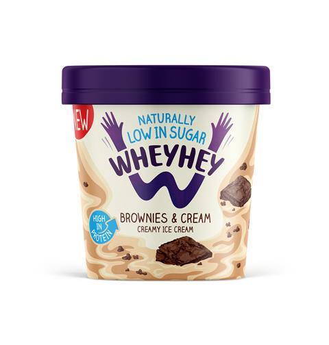 A tub of high protein, low sugar Brownies & Cream ice cream