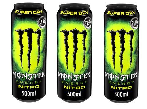 3 cans of Monster Nitro 500ml PMP energy drink with nitrous oxide