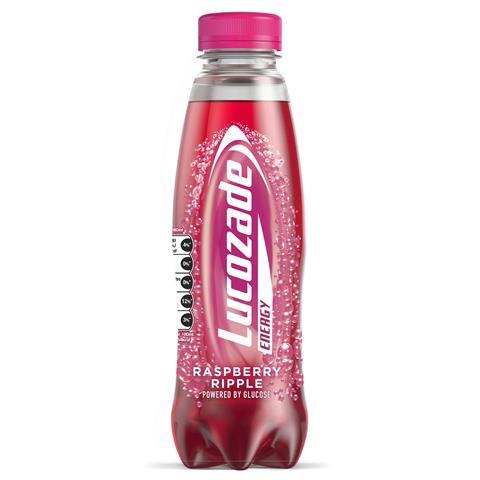 Lucozade Energy Raspberry Ripple in pink bottle