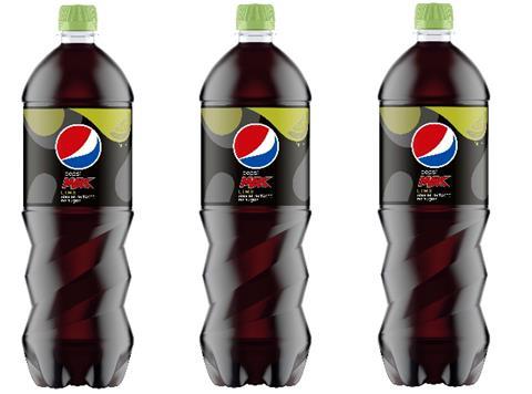 3 Pepsi MAX Lime flavoured cola bottles with green lids