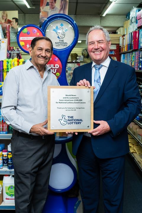 Retailer Dipak Gokani with MP Bob Blackman