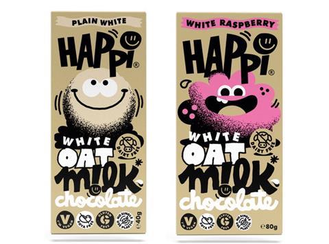 Allergen and dairy free white chocolate bars with funny faces on pack