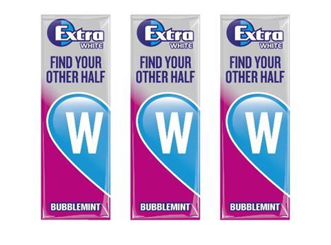 Wrigley Extra gum packs with 'W' initial as part of Find Your Other Half campaign.