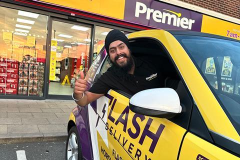 Flash rapid delivery car outside Premier store