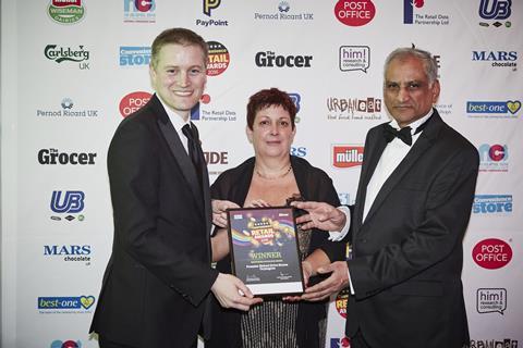 L-r: ACS chief executive James Lowman, store manager Anita Nye and owner Raju Patel 