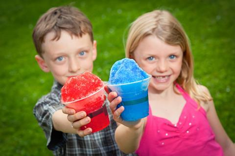 Kids enjoying red and blue slush