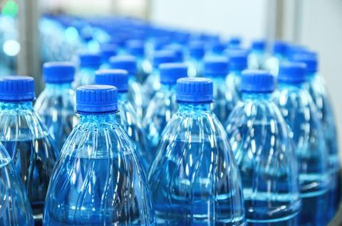 Bottled water on a production line