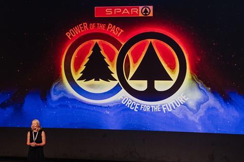 1. Louise Hoste MD SPAR UK addressing colleagues at the 2022 national SPAR conference held in Gran Canaria