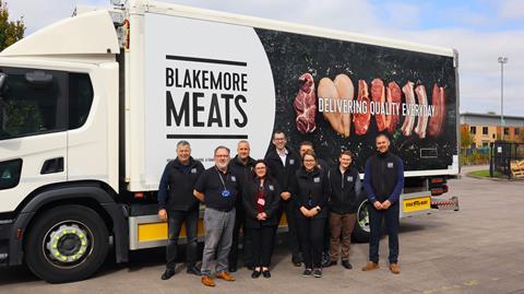 Blakemore Meats rebrand starts with new lorry livery, and new branded uniforms for customer support staff and drivers. Andrew Wensley is centre of picture