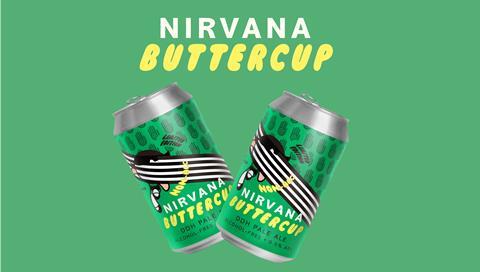 4. NIRVANA BREWERY-BUTTERCUP-TWO CANS-GREEN BACKGROUND WITH TEXT