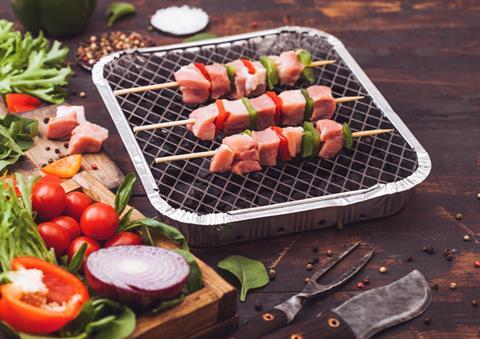 Kebabs on a disposable BBQ