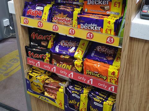 £1 PMP multipack chocolate bars on display in store