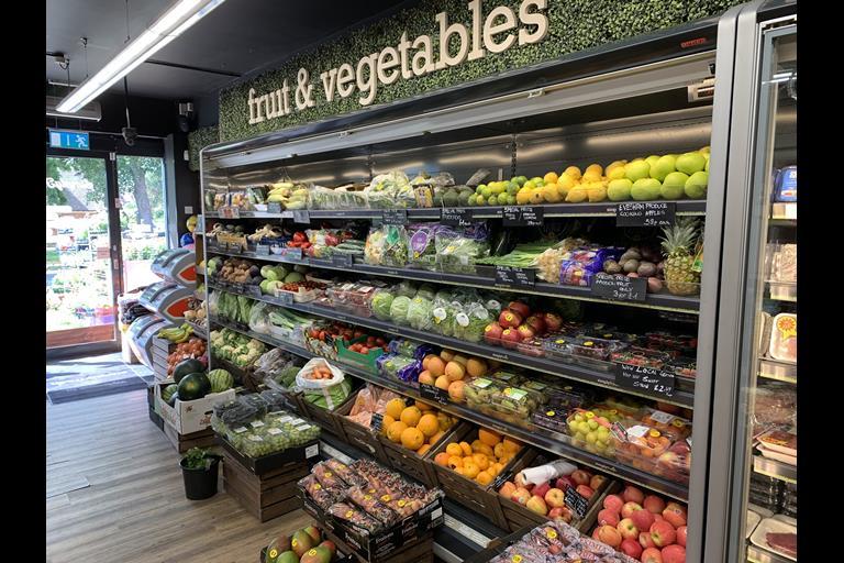 Fresh fruit and vegetables in a grocery store